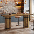 70.9-Inch Long Bar Table with Slatted Base, Rectangular Counter Height Pub Table