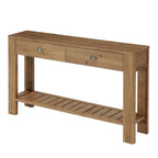 55.12 Inch Solid Fir Wood Console Table with 2 Drawers, Narrow Hallway Table with Shelf