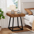 19.7 Inch Solid Wood Nightstand with Metal Frame, Industrial Square Bedside Table
