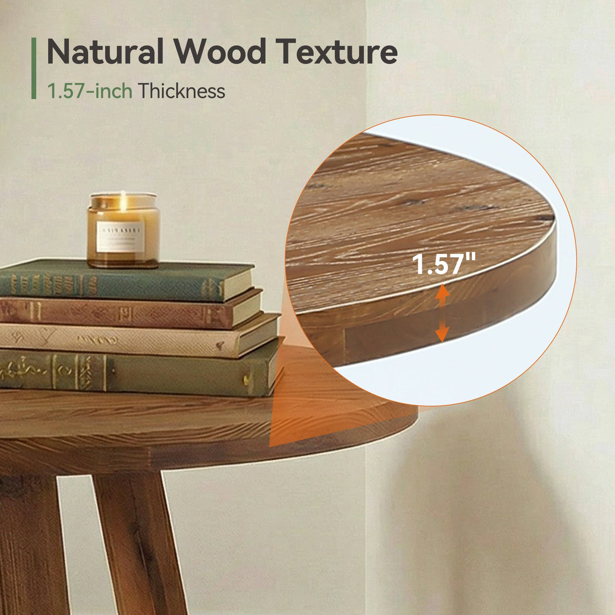 47.2 Inch Solid Wood Round Dining Table for 4, Farmhouse Kitchen Table with Trestle Base