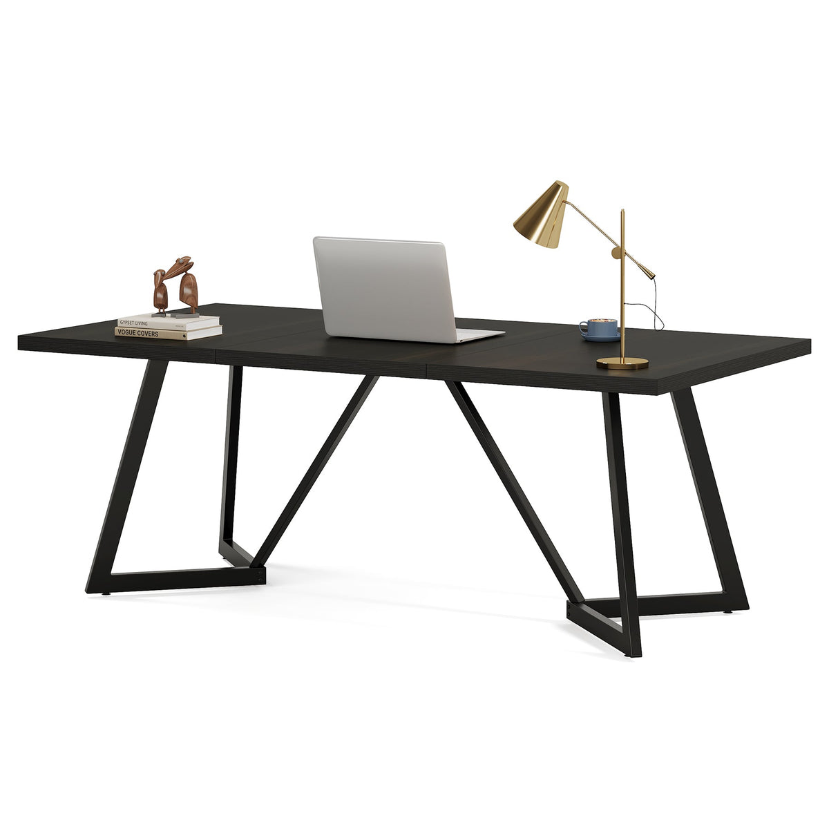 70.86-Inch Modern Executive Desk, Black Office Workstation with Sturdy Metal Frame