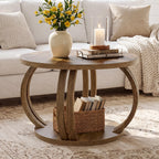 31.5 Inch Round Coffee Table with Storage, Sculptural Curved Base for Living Room