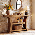 55-Inch Solid Wood Console Table with 3-Tier Storage, Curved Entryway Table for Hallway