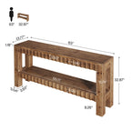 63" Console Table, Solid Wood Farmhouse Entryway Table with 2-Tier Storage