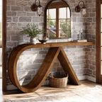 57-Inch Curved Console Table, Solid Wood Sofa Table for Hallway