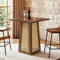 31.5-Inch Square Bar Table, Counter Height Pub Table with Rattan Pedestal Base for Home Bar Kitchen and Small Spaces