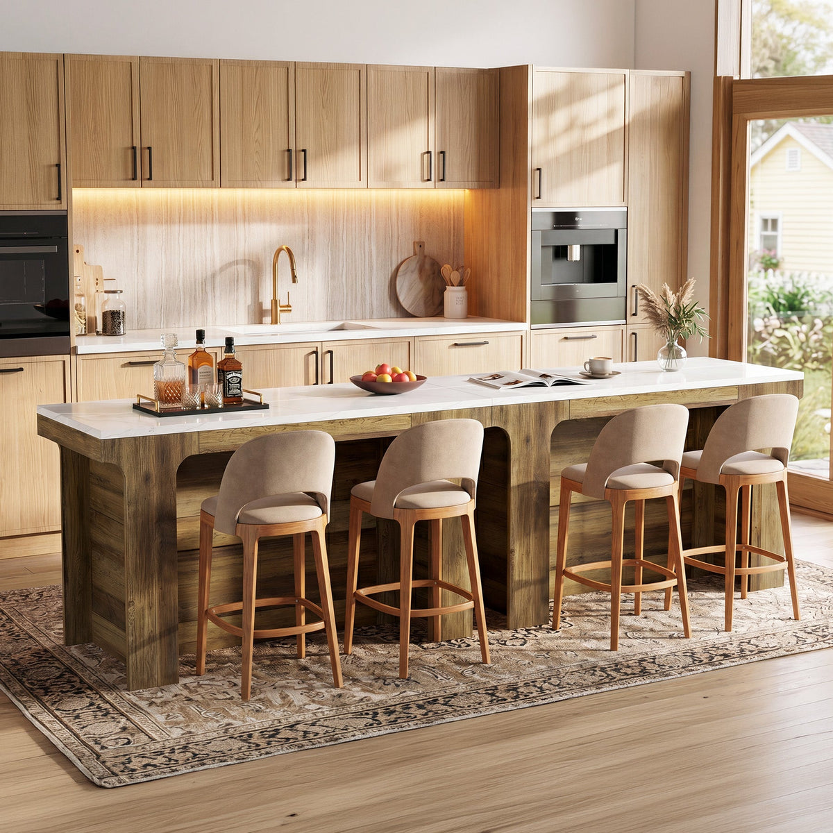 59-Inch Bar Table with Faux Marble Top, Counter Height Table for Kitchen and Bistro