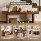 62.99 Inch Solid Wood Entryway Bench, Farmhouse End of Bed Bench for Bedroom and Hallway