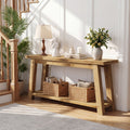 70.9-Inch Solid Wood Console Table with 2-Tier Storage Shelf, Farmhouse Entryway Table for Living Room and Hallway