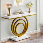 41.3-Inch Gold Console Table, Narrow Entryway Table with Faux Marble Veneer Top and Geometric Metal Frame for Hallway
