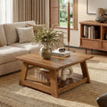 31.5 Inch Solid Wood Square Coffee Table, Farmhouse Centre Table with Storage Shelf