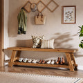 63 Inch Solid Wood Shoe Storage Bench for 6 Pairs, Farmhouse Entryway Seat with Shelf