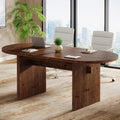 63-Inch Solid Wood Conference Table for 4 to 6 People with Oval Tabletop, Farmhouse Meeting Seminar Table
