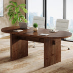 63-Inch Solid Wood Conference Table for 4 to 6 People with Oval Tabletop, Farmhouse Meeting Seminar Table