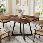 31.5-Inch Square Dining Table for 4, Compact Kitchen Table with Geometric Metal Base#Colour_Rustic Brown & Black