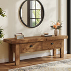 55 Inch Solid Wood Storage Bench with 2 Drawers, Farmhouse Entryway Seat for Hallway