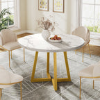 31.5-Inch Round Dining Table for 2, Compact Kitchen Table with Geometric Metal Base#Colour_White