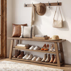 62.99 Inch Solid Wood Console Table with 3-Tier Shelves, Farmhouse Hallway Table