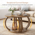 31.5 Inch Round Coffee Table with Storage, Sculptural Curved Base for Living Room