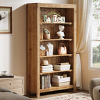 5-Tier Farmhouse Bookcase with Slatted Back Panel, Solid Wood Bookshelf for Home Office and Library