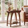 23.62-Inch Solid Wood End Table with Lower Shelf, Farmhouse Side Table for Living Room