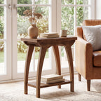 23.62-Inch Solid Wood End Table with Lower Shelf, Farmhouse Side Table for Living Room