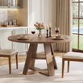 47.24-Inch Round Dining Table for 4-6, Modern Farmhouse Kitchen Table with X-Cross Pedestal Base and Storage Shelf for Dining Room