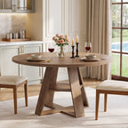 47.24-Inch Round Dining Table for 4-6, Modern Farmhouse Kitchen Table with X-Cross Pedestal Base and Storage Shelf for Dining Room