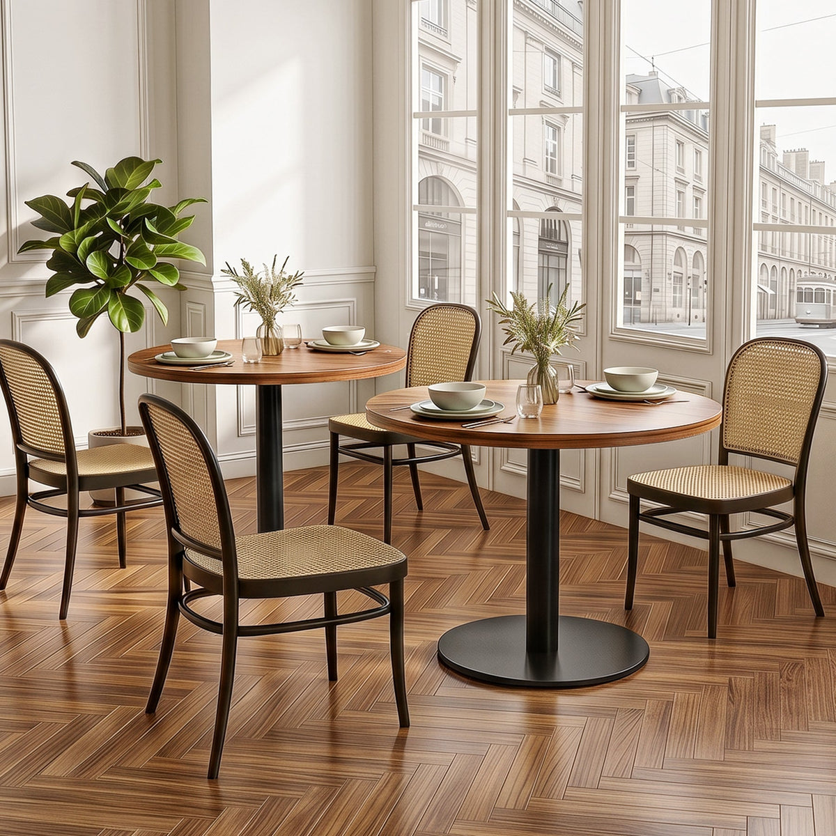 31.5-Inch Round Dining Table with Black Metal Pedestal Base, Small Kitchen Table for 2-4 People in Dining Room