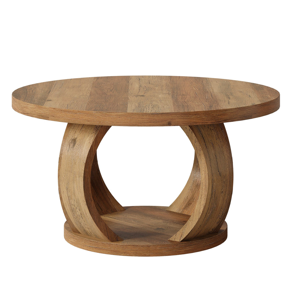 31.5" Wooden Circle Coffee Table, 2-Tier Storage for Small Spaces