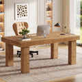 63-Inch Solid Wood Executive Desk with 3.74-Inch Thick Desktop and 350 lb Capacity, Farmhouse Computer Desk for Home Office Study and Business Workstation
