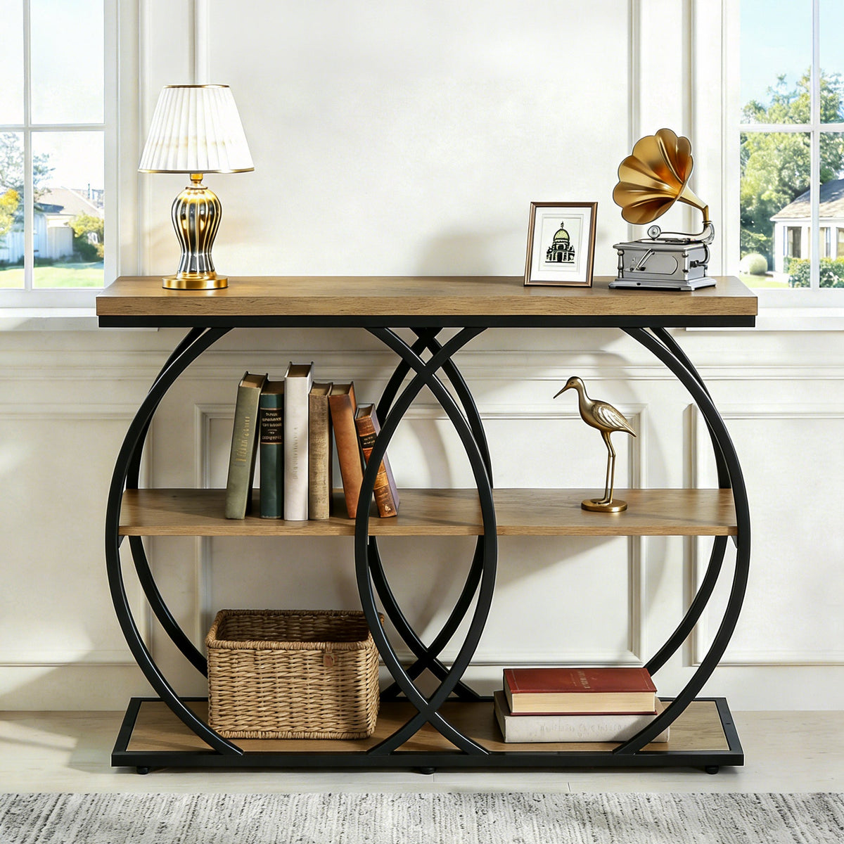 41.3" Industrial Console Table with 3-Tier Storage, Entryway Table for Living Room Hallway Foyer
