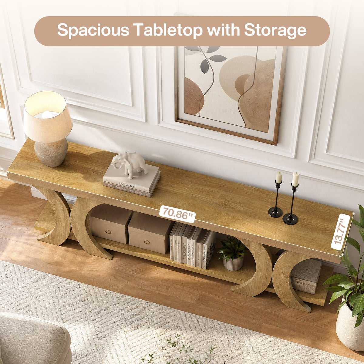 70.87-Inch Extra Long TV Stand with Open Shelf, Farmhouse Media Console for Living Room
