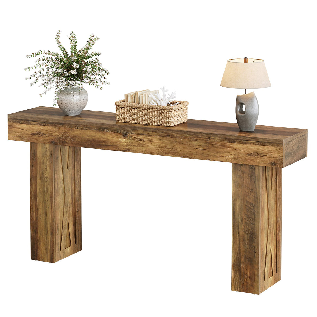 63 Inch Narrow Console Table with X-Frame Legs, Farmhouse Sofa Table for Entryway and Hallway