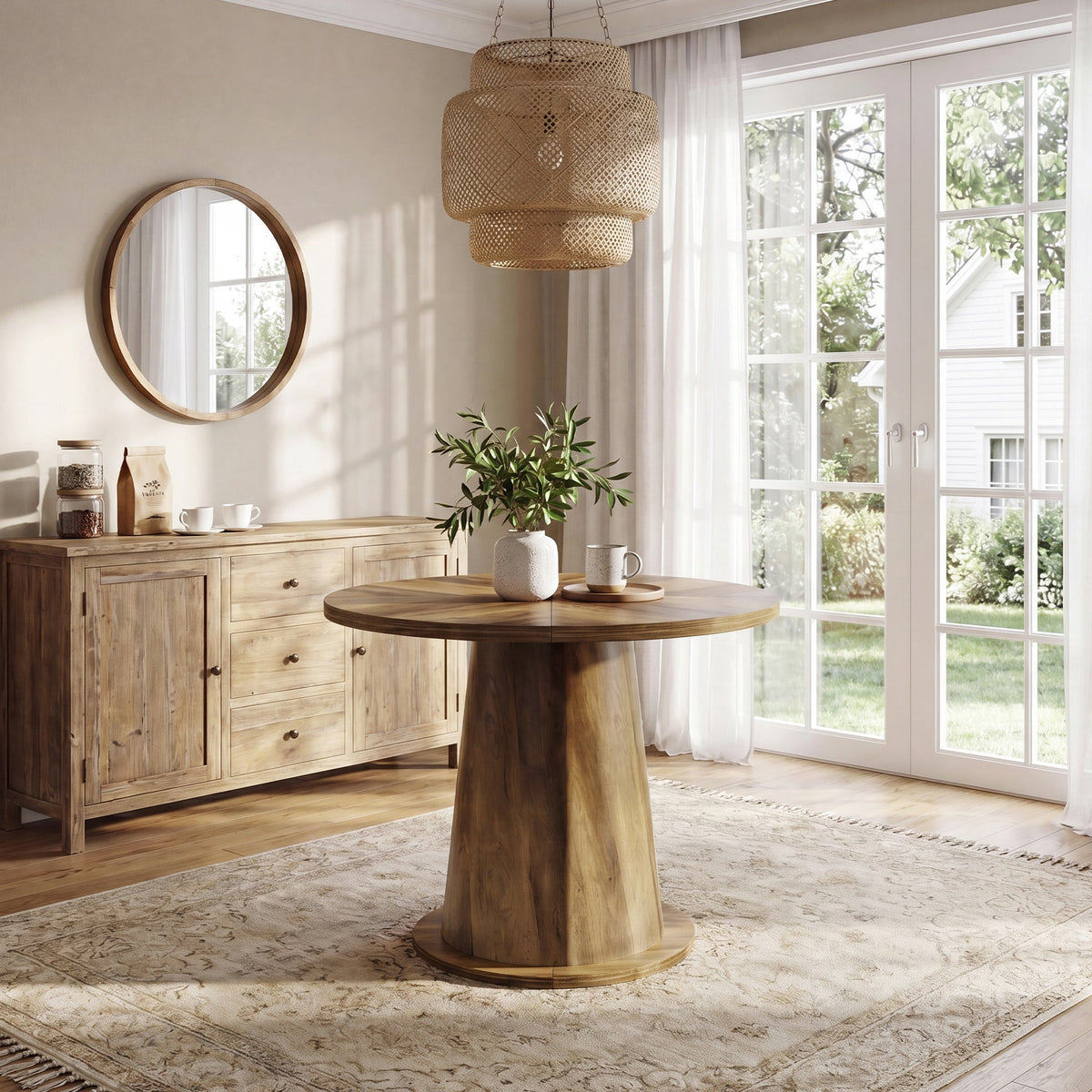 31.5-Inch Small Round Dining Table with Pedestal Base, Mid-Century Kitchen Table for 2 to 4 People