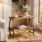 23.6-Inch Tall 2-Tier End Table, Narrow Couch Side Table with J-Shaped Metal Legs