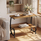 23.6-Inch Tall 2-Tier End Table, Narrow Couch Side Table with J-Shaped Metal Legs
