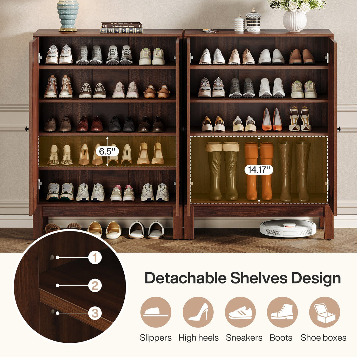 20 Pairs Shoe Cabinet, 6 - Tier Shoe Storage Organizer with Adjustable Shelves