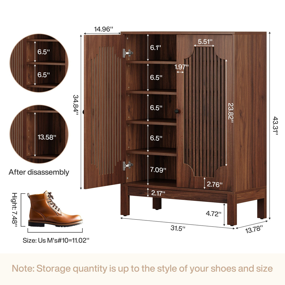 20 Pairs Shoe Cabinet, 6 - Tier Shoe Storage Organizer with Adjustable Shelves