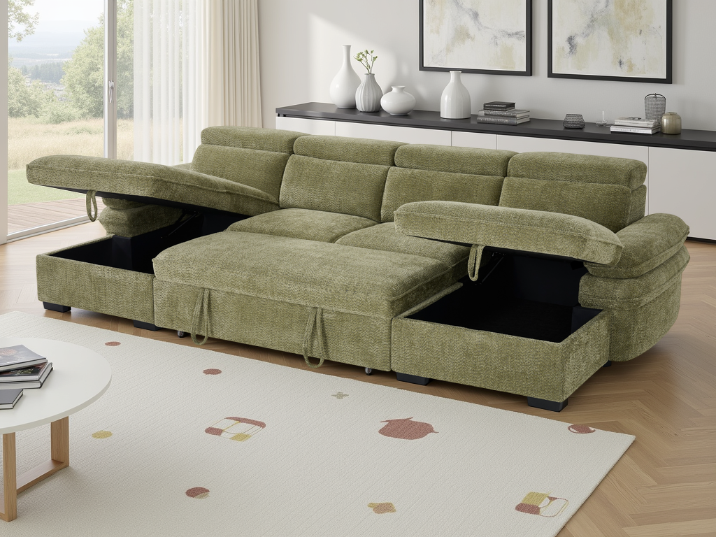 Hudson Sofa Bed U Shape Corner Green