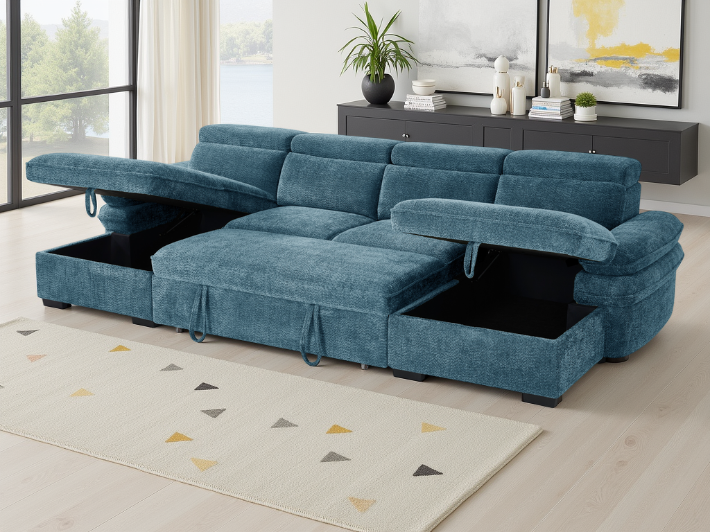 Hudson Sofa Bed U Shape Corner Blue