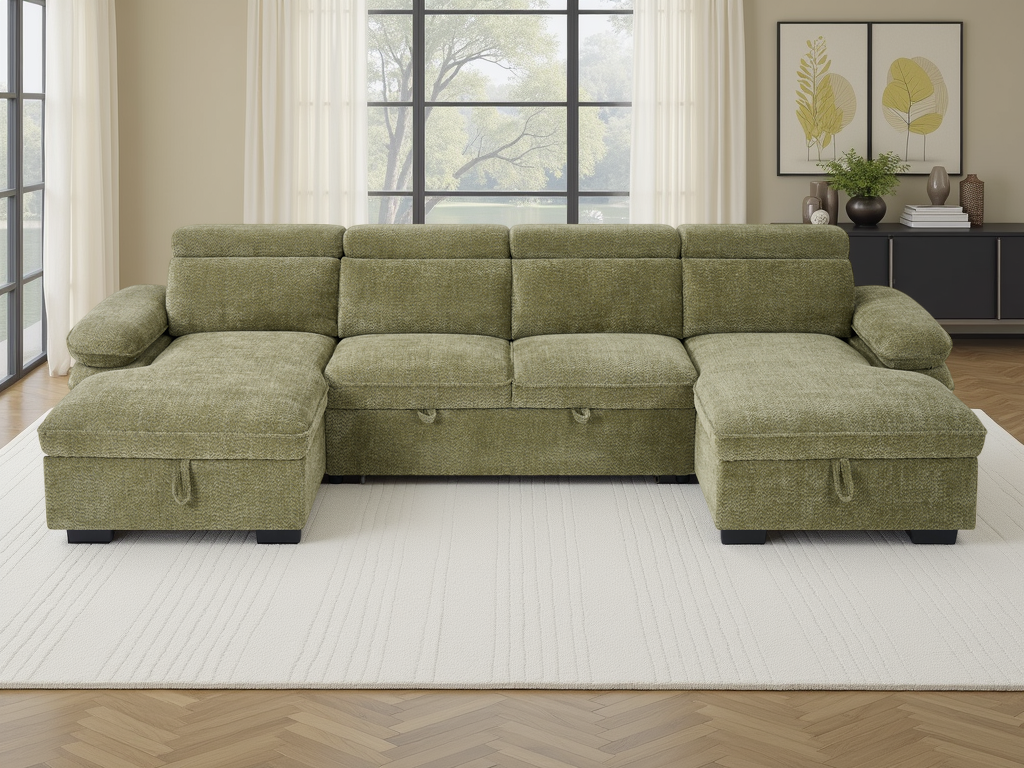 Hudson Sofa Bed U Shape Corner Green