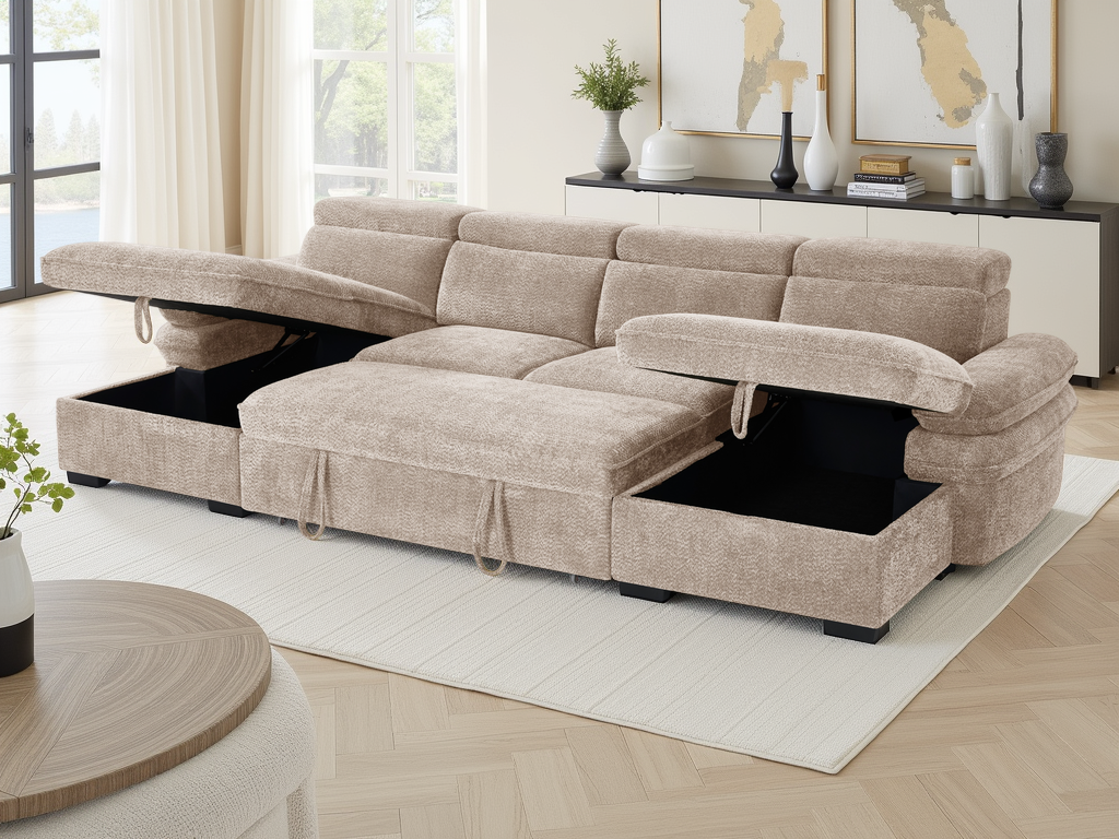 Hudson Sofa Bed U Shape Corner Beige