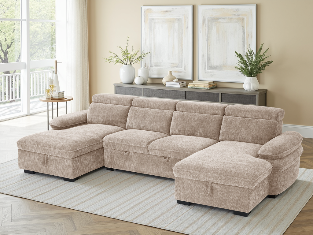 Hudson Sofa Bed U Shape Corner Beige