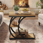 C-Space 3-Tier End Table, A Narrow C-Shaped Wood & Metal Side Table for Small Spaces