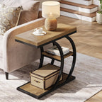 C-Space 3-Tier End Table, A Narrow C-Shaped Wood & Metal Side Table for Small Spaces