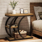 C-Space 3-Tier End Table, A Narrow C-Shaped Wood & Metal Side Table for Small Spaces