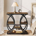 23.6" Rustic 4-Shelf End Table - Narrow Storage Side Table for Bedroom & Living Room