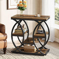 23.6" Rustic 4-Shelf End Table - Narrow Storage Side Table for Bedroom & Living Room
