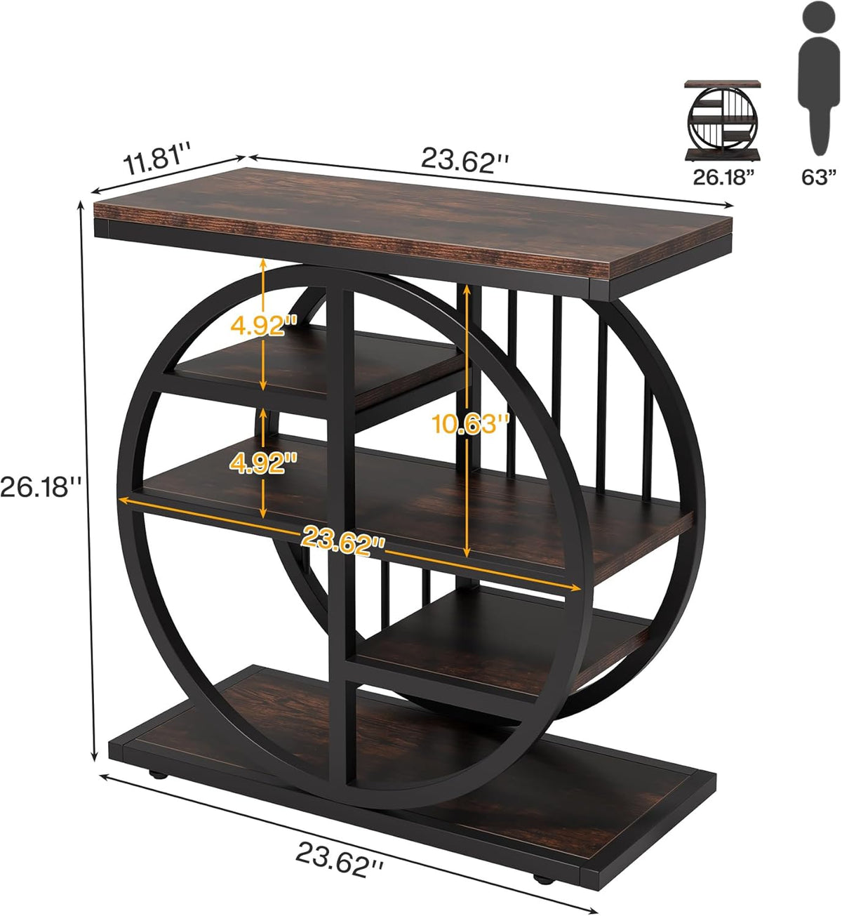 24" Industrial End Table - 5-Tier Narrow Side Table with Metal Frame